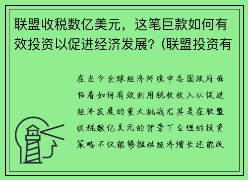 联盟收税数亿美元，这笔巨款如何有效投资以促进经济发展？(联盟投资有限公司)