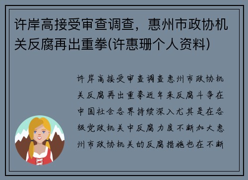 许岸高接受审查调查，惠州市政协机关反腐再出重拳(许惠珊个人资料)