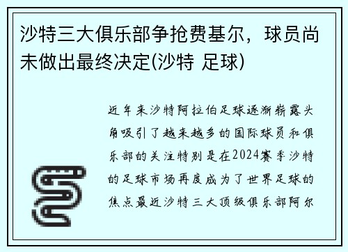 沙特三大俱乐部争抢费基尔，球员尚未做出最终决定(沙特 足球)