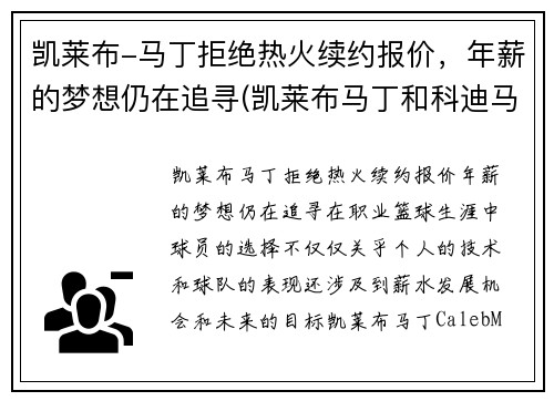 凯莱布-马丁拒绝热火续约报价，年薪的梦想仍在追寻(凯莱布马丁和科迪马丁)