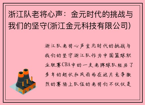 浙江队老将心声：金元时代的挑战与我们的坚守(浙江金元科技有限公司)